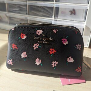 NWT Kate Spade Black and Pink Floral Pouch